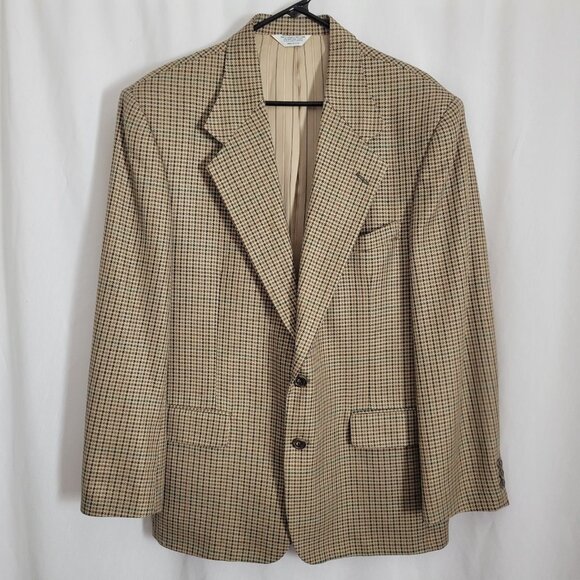 Hunting Horn J. Riggings Sport Coat Jacket Houndstooth Men's 42R Poly Wool Silk - Picture 1 of 11